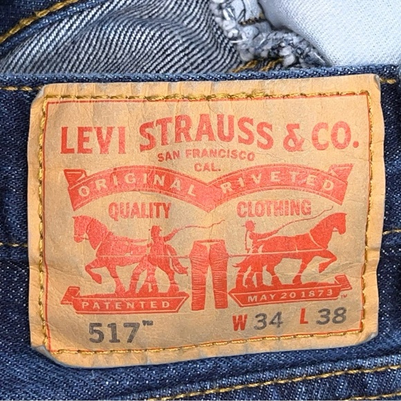 34x37 Levis 517 Dark Blue Denim Jeans Cotton Boot Cut Style - Picture 10 of 14